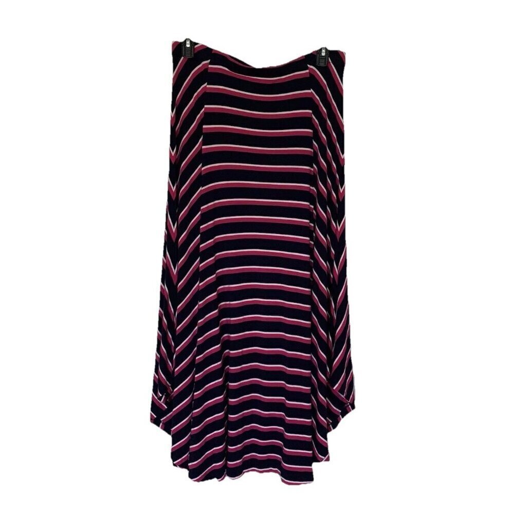 Chico's 2 Maxi Skirt Navy Blue White Pink Stripe Handkerchief Hem USA Size 12-14